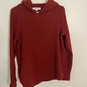 Loft red tunic sweater with hood. Size Medium.
